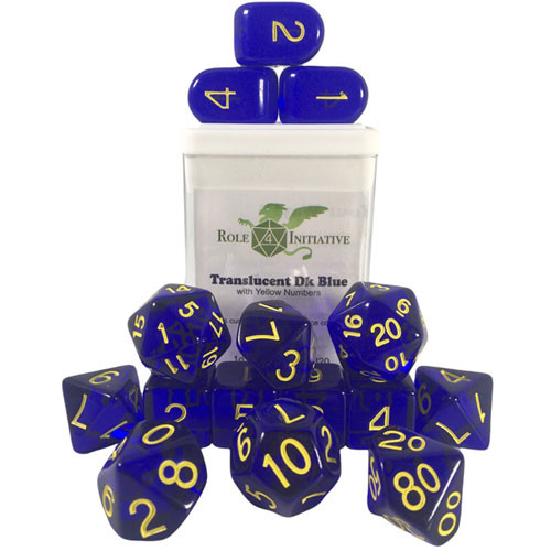 R4I Dice w/ Arch'd4: Translucent - Dark Blue w/ Yellow (15)