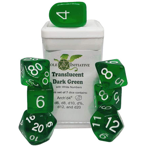 R4I Dice w/ Arch'd4: Translucent - Dark Green w/ White (7)