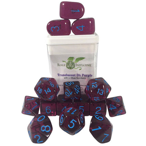 R4I Dice w/ Arch'd4: Translucent - Dark Purple w/ Light Blue (15)