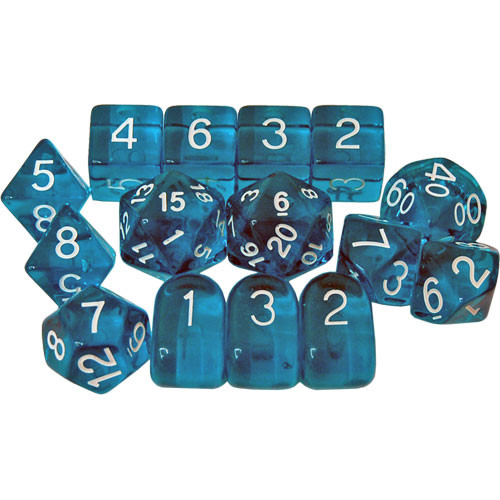 R4I Dice w/ Arch'd4: Translucent - Peacock Blue w/ White (15)