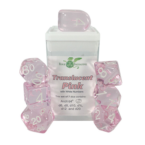R4I Dice w/ Arch'd4: Translucent - Pink w/ White (7)