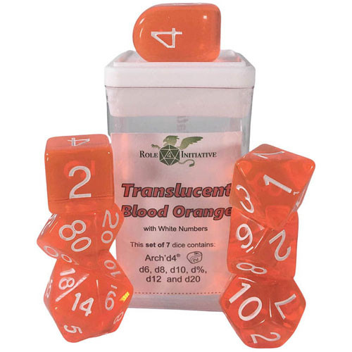 R4I Dice w/ Arch'd4: Translucent - Blood Orange w/ White (7)