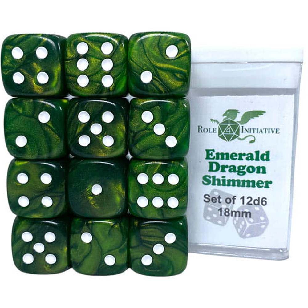 R4I Dice: 18mm D6 Cube - Emerald Dragon Shimmer (12)