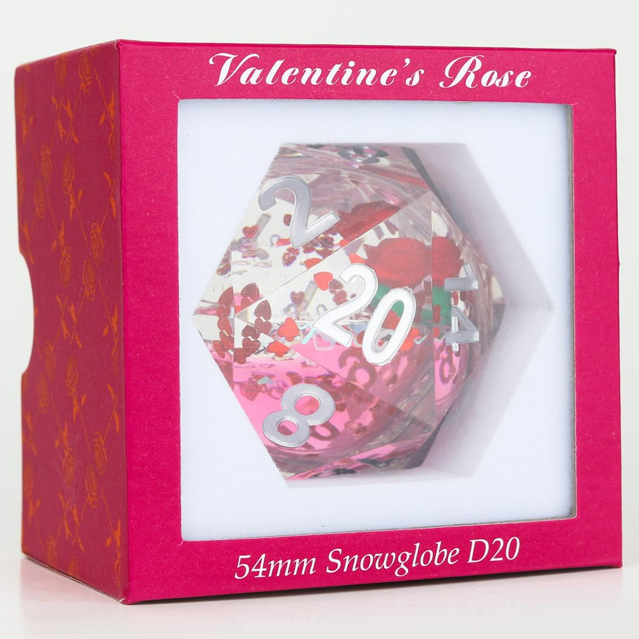 54mm Sharp-Edge d20 Snowglobe: Valentine's Rose (1)