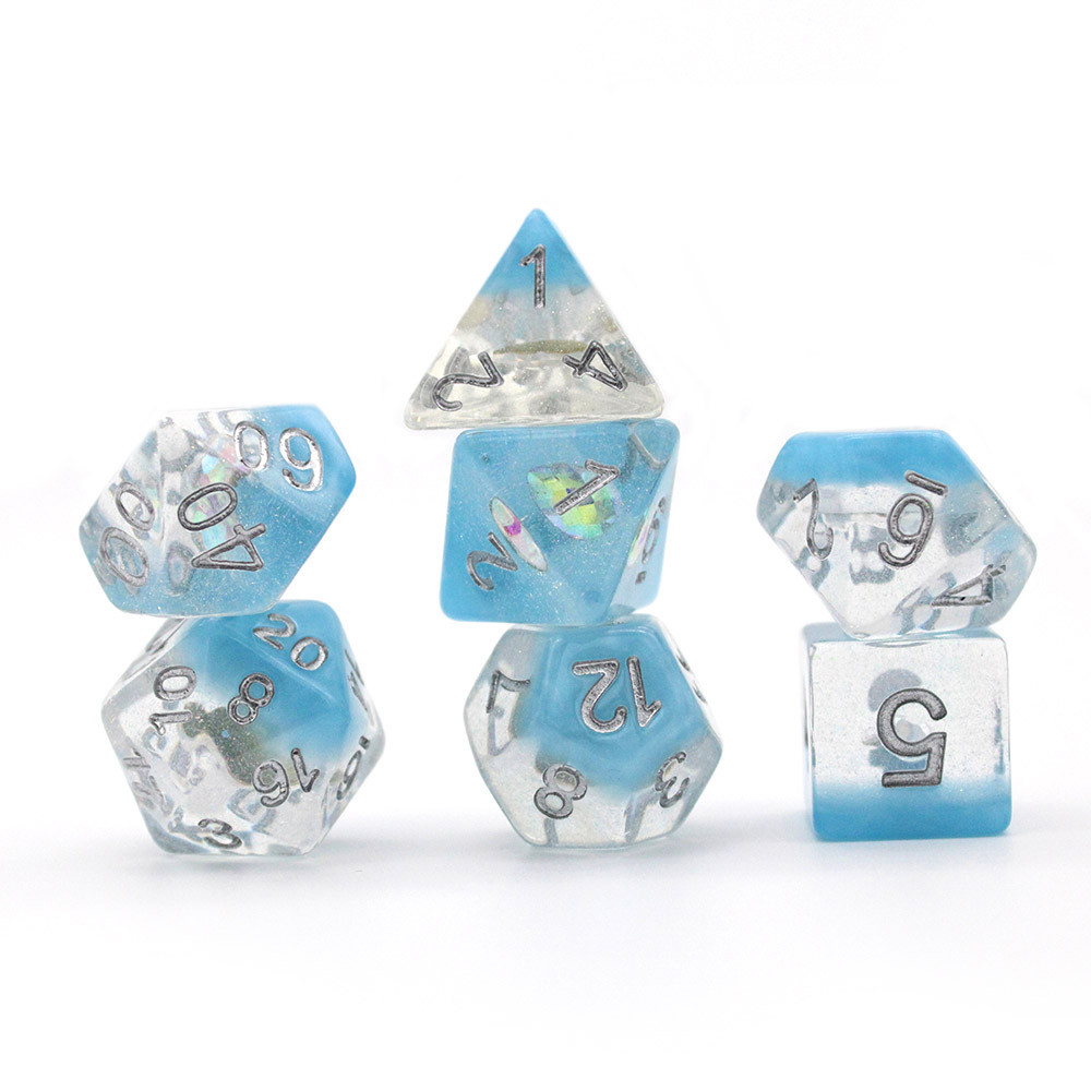 Game Plus Products Dice: 16mm Glitter Diamond - Water-Drop w/ Silver (7)