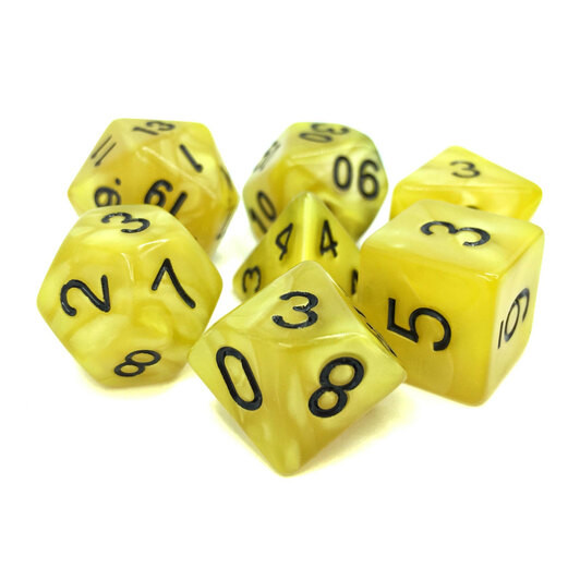 Game Plus Products Dice: 10mm Pearl - Yellow w/ Black (7)