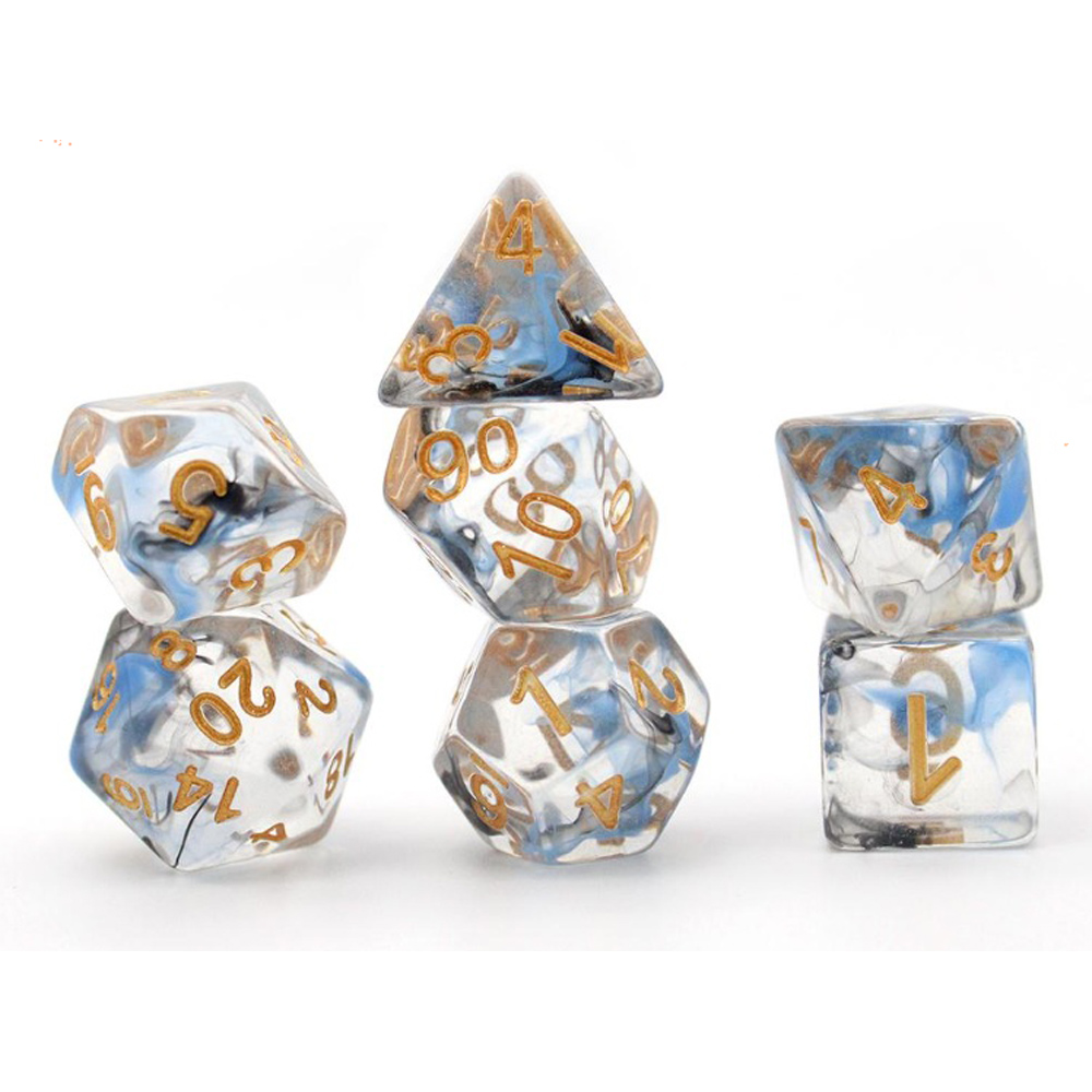 Game Plus Products 16mm Resin Dice: Nebula - Blue and Black w/ Gold Number (7) (New Arrival)