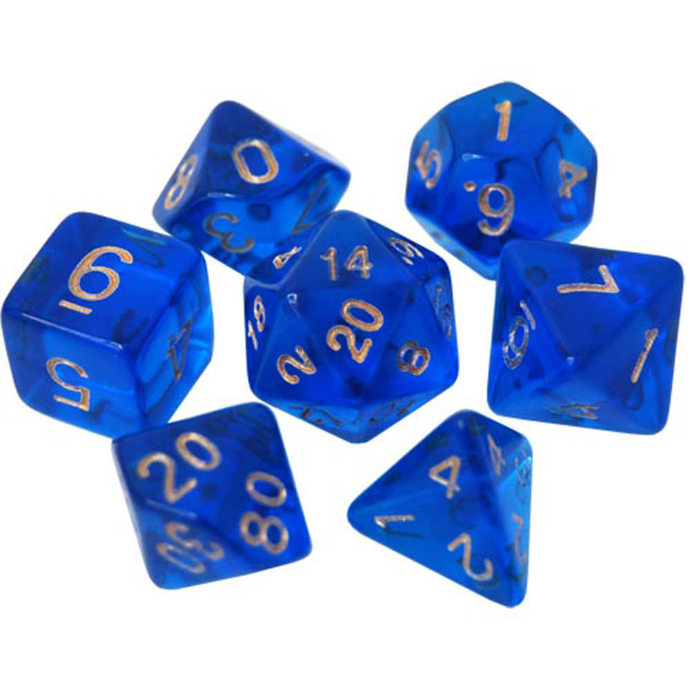 Game Plus Products 16mm Resin Dice: Transparent - Dark Blue w/ Gold Numebrs (7) (New Arrival)