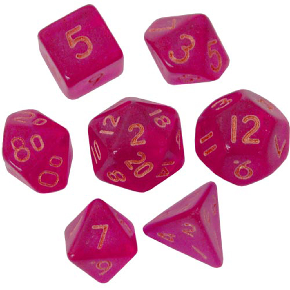Game Plus Products 10mm Resin Dice: Transparent - Magenta w/ Gold Numbers (7) (New Arrival)