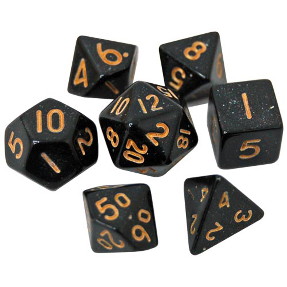 Game Plus Products 10mm Resin Dice: Glitter - Black (7) (New Arrival)