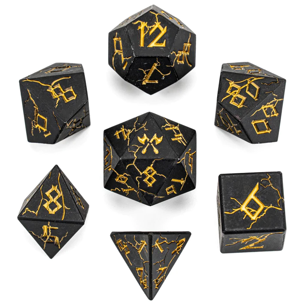 Metal Barbarian Dice Set: Matte Black w/ Gold (7) (Last Chance)