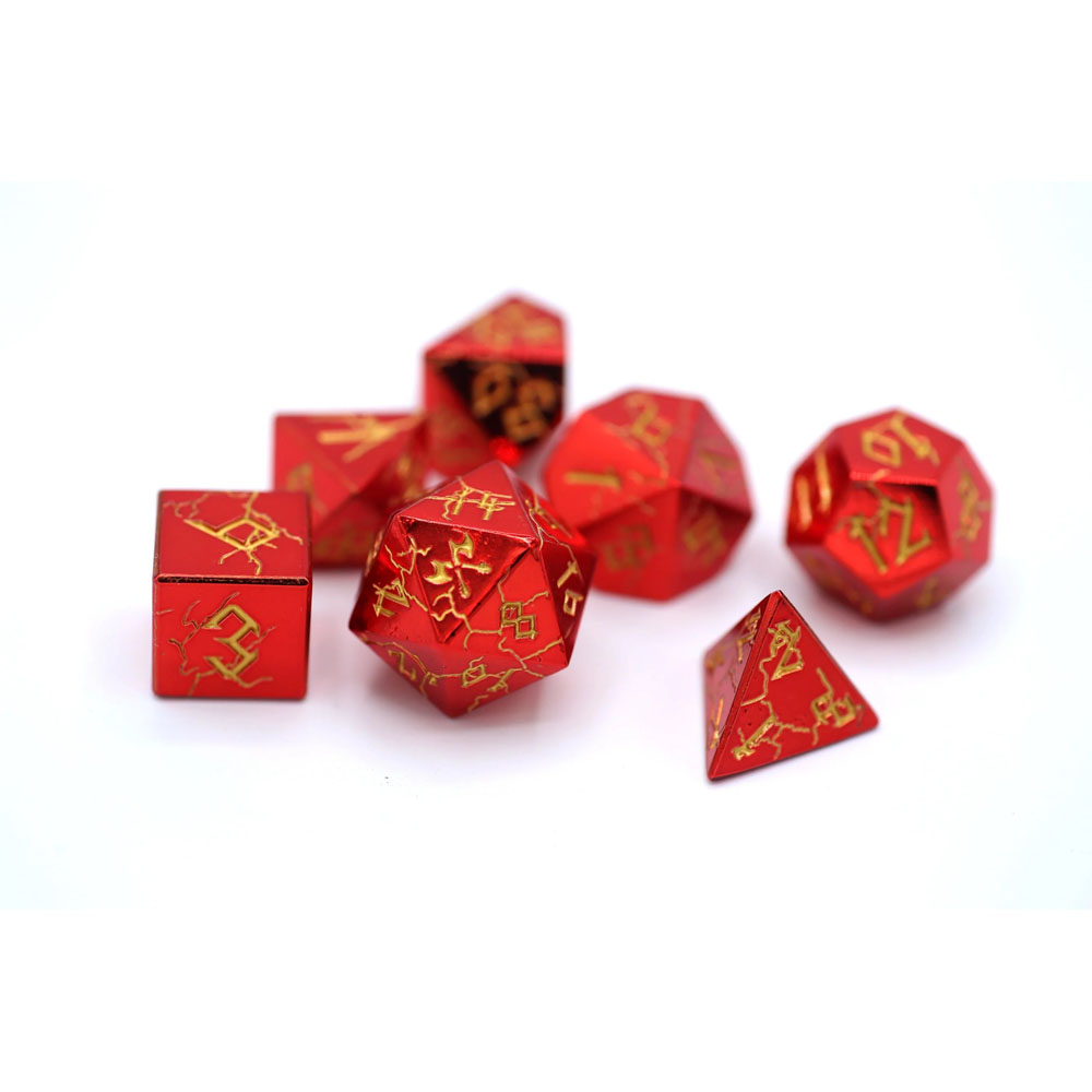 Metal Barbarian Dice Set: Shiny Red w/ Gold (7) (Last Chance)