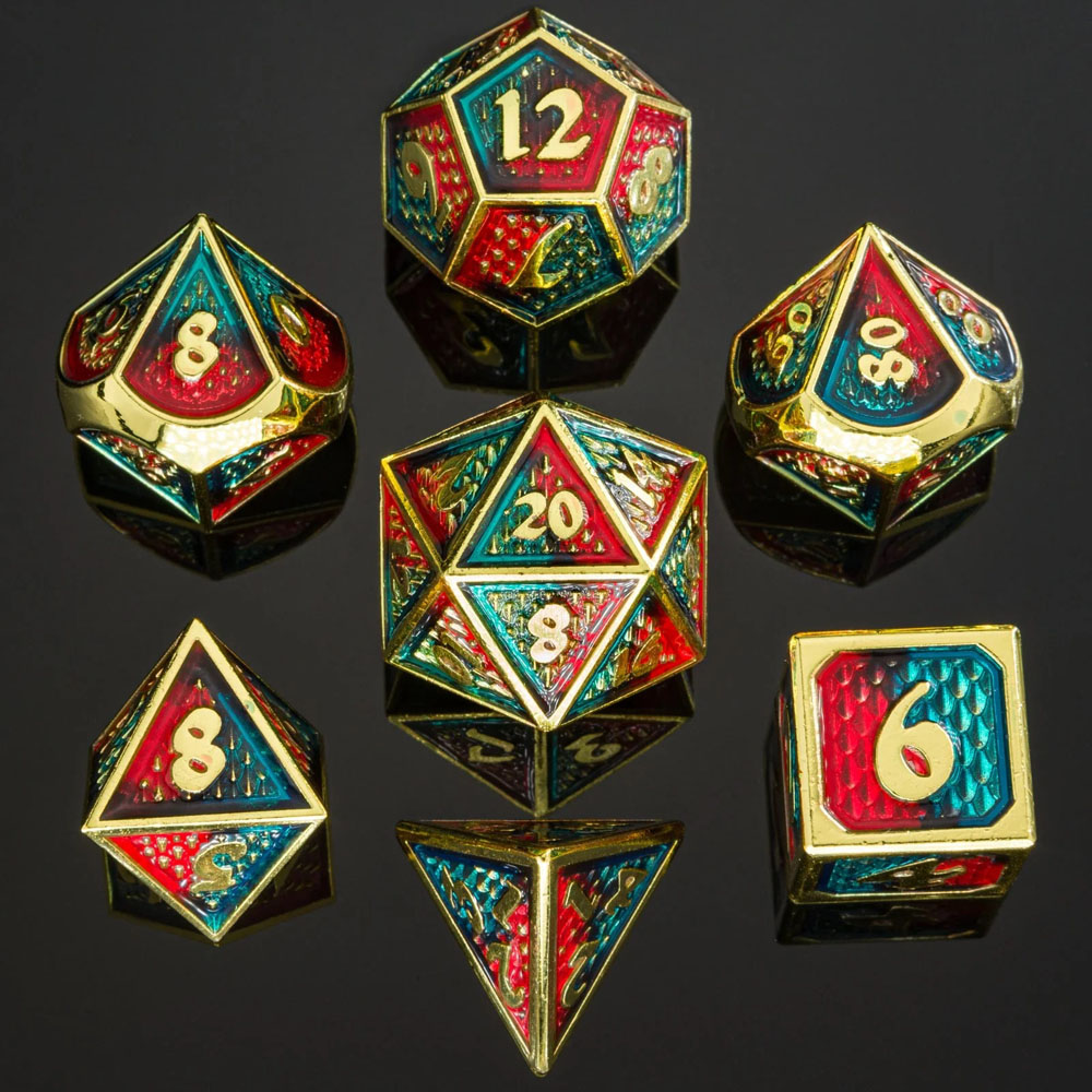 Metal Behemoth Dice Set: Red & Blue w/ Gold (7) (Last Chance)