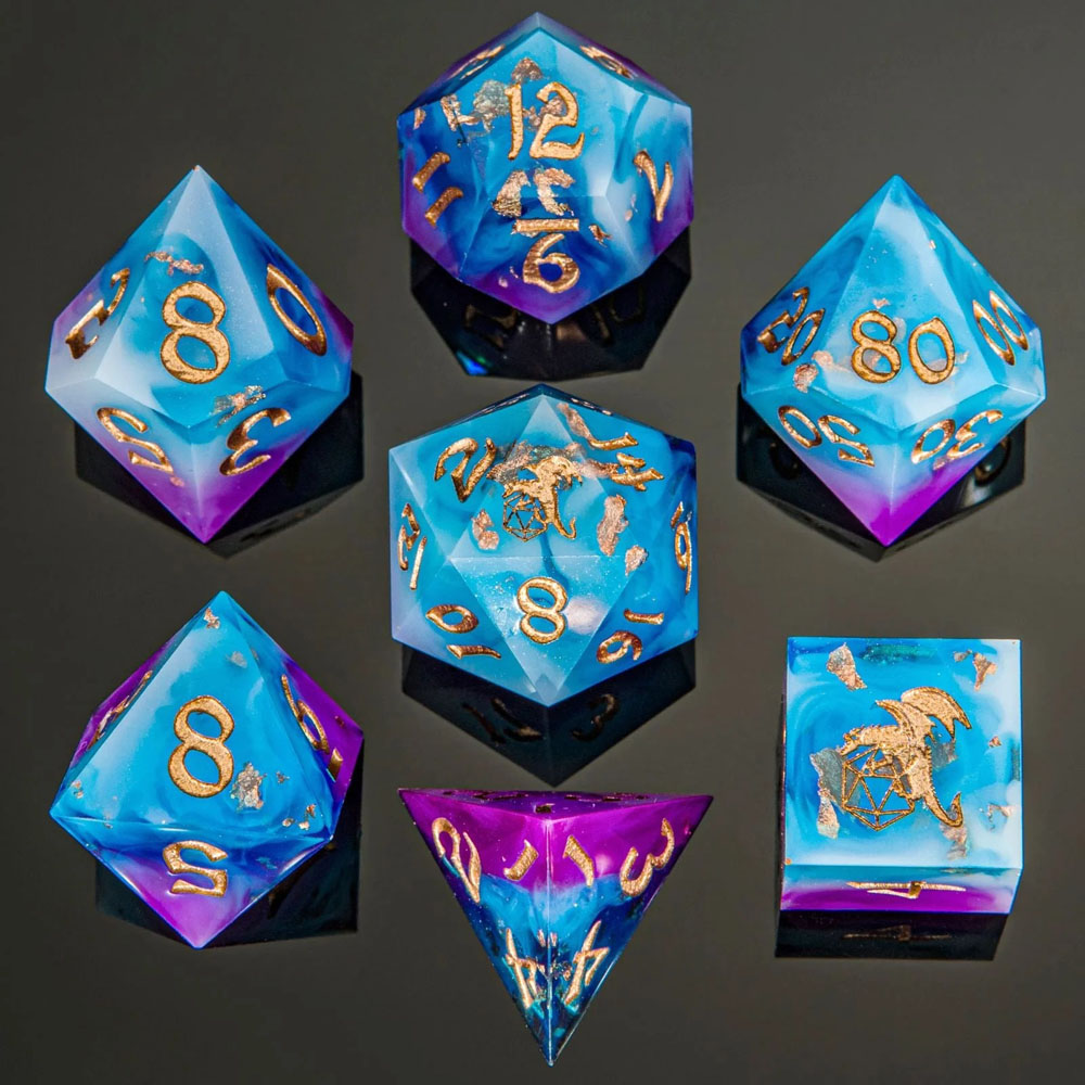 Sharp-Edge Polyhedral Dice Set: Captured Magic - Storm Dragon (7) (Clearance)