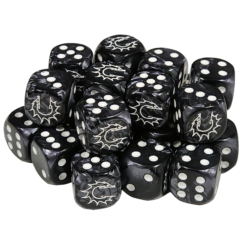 Conquest Marbled Dice: Logo on Dark Grey (24) | Tabletop
