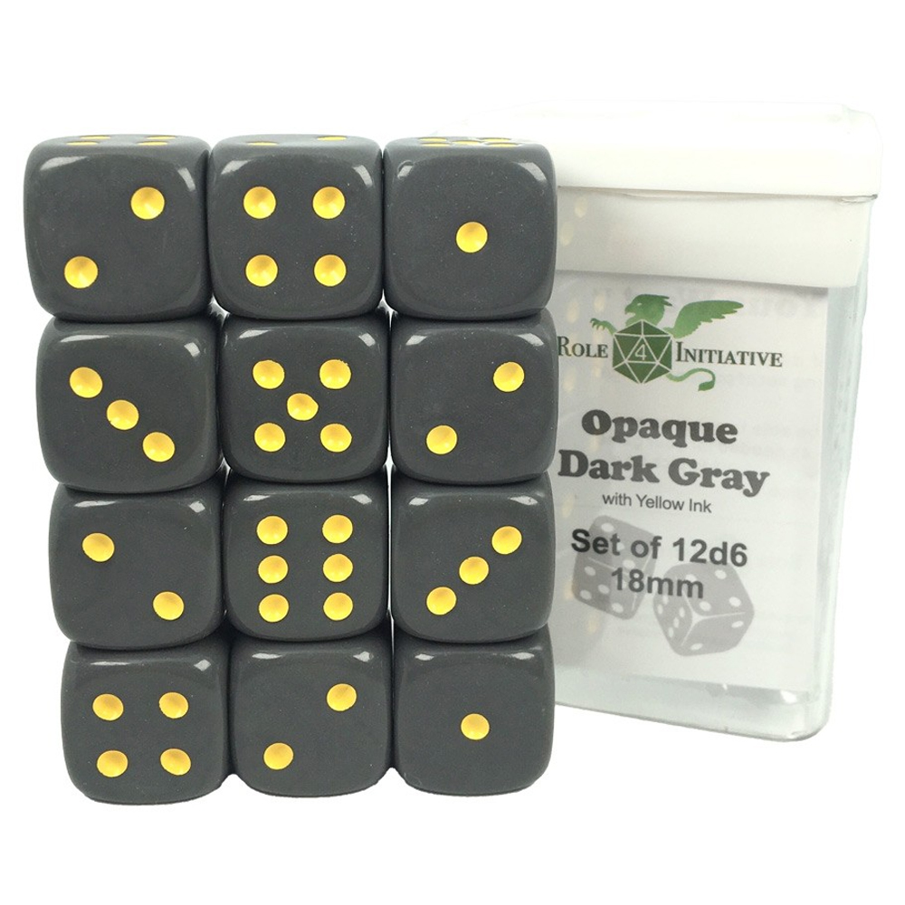 18mm d6 Cube: Opaque - Dark Green w/ White Pips (12)