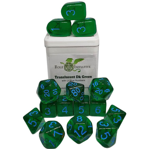 R4I Dice w/ Arch'd4: Translucent - Dark Green w/ Light Blue (15) (Last Chance)