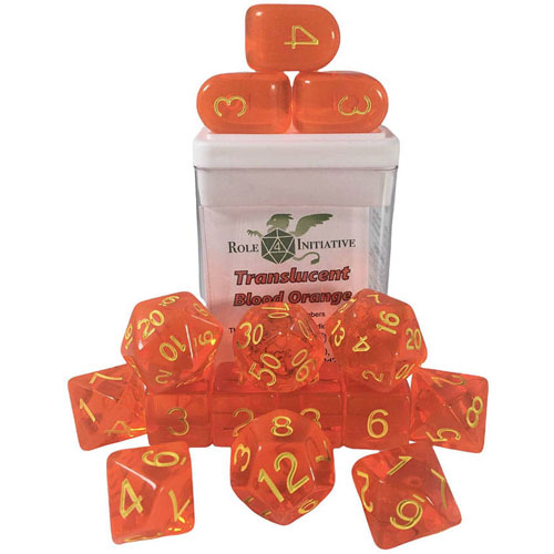 R4I Dice w/ Arch'd4: Translucent - Blood Orange w/ Yellow (15) (Clearance)