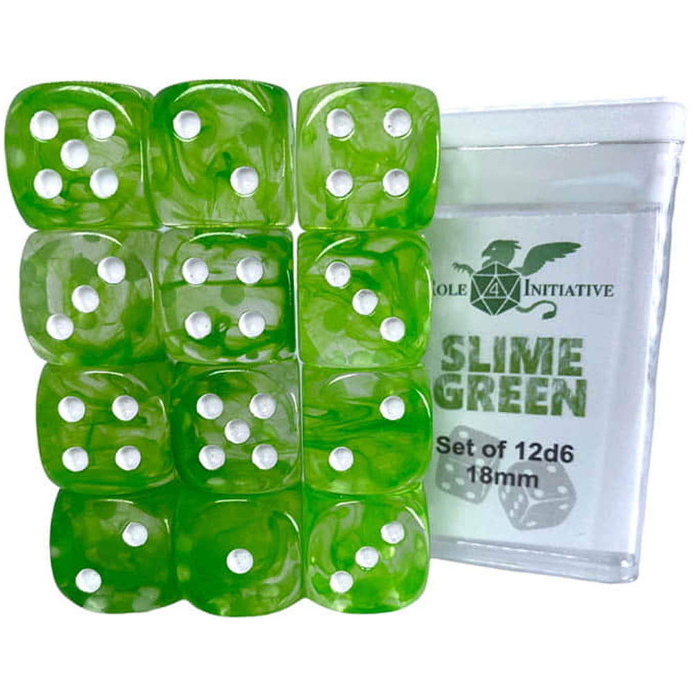 R4I Dice: 18mm D6 Cube - Diffusion Slime Green (12) (Last Chance)
