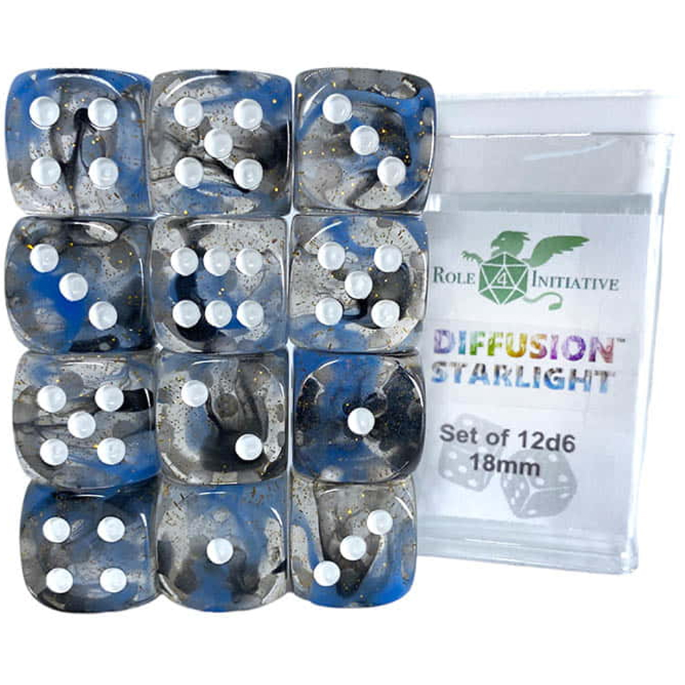 R4I Dice: 18mm D6 Cube - Diffusion Starlight (12) (Last Chance)
